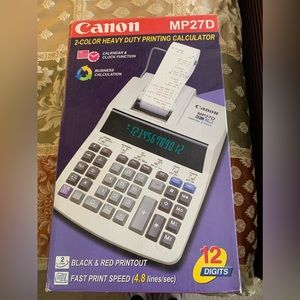 CANON- MP27D. 2- Color, Heavy Duty Printing Calculator. 12 Digit.